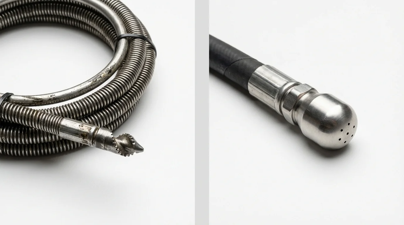 Drain snake cable and hydro jetting nozzle used for drain cleaning in Lake City, CO