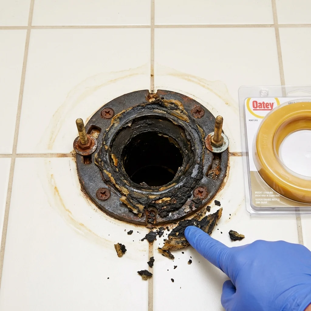 Failed wax ring showing water seepage at the base of a toilet in a Lake City, CO home